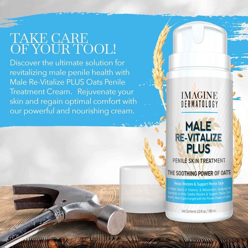 Imagine Dermatology Male Re-Vitalize PLUS - Oats Penile Health Cream for Men - Relieve, Restore and Support Skin - Moisturizing Penile Cream - TSA Compliant Size (3.3 fl oz/100ml)