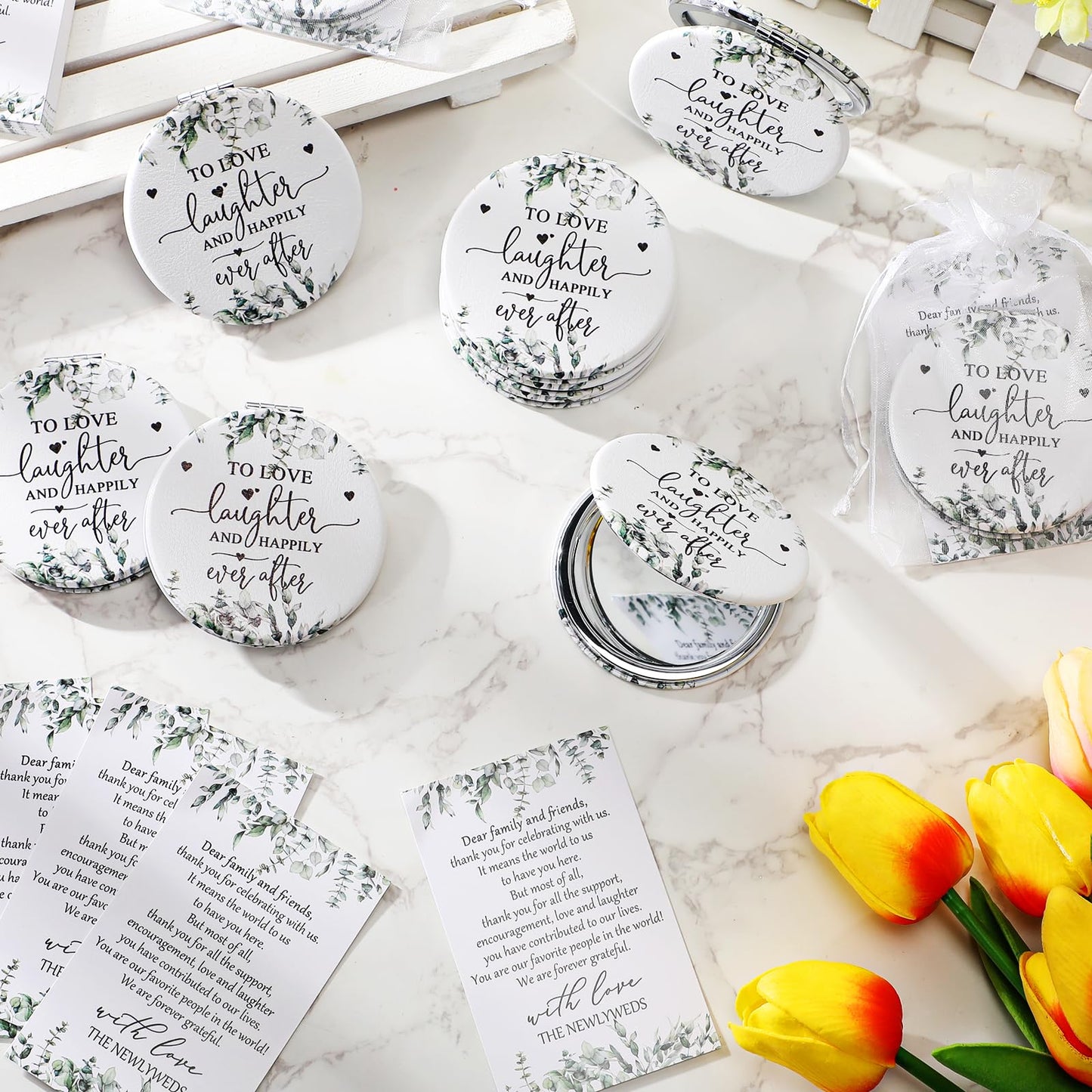 Vercraft 25 Sets Bridal Shower Party Favors for Guests Compact Mirror Bulk to Love Round Portable Mirrors Leather Compact Mirrors Thank You Cards with Organza Bags Wedding Guests Souvenir Gift
