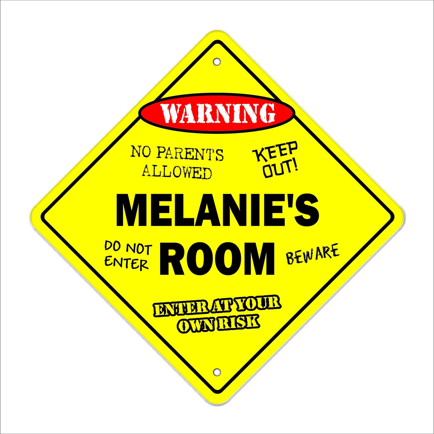 Melanie's Room Sign Crossing Zone Xing | Indoor/Outdoor | 12" Tall Kids Bedroom Decor Door Children's Name boy Girl
