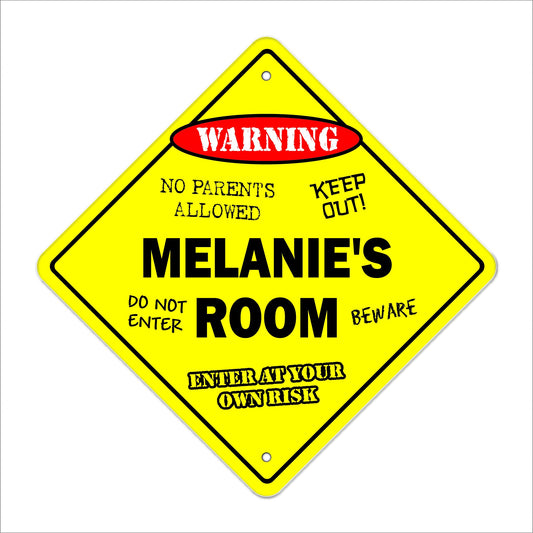 Melanie's Room Sign Crossing Zone Xing | Indoor/Outdoor | 12" Tall Kids Bedroom Decor Door Children's Name boy Girl