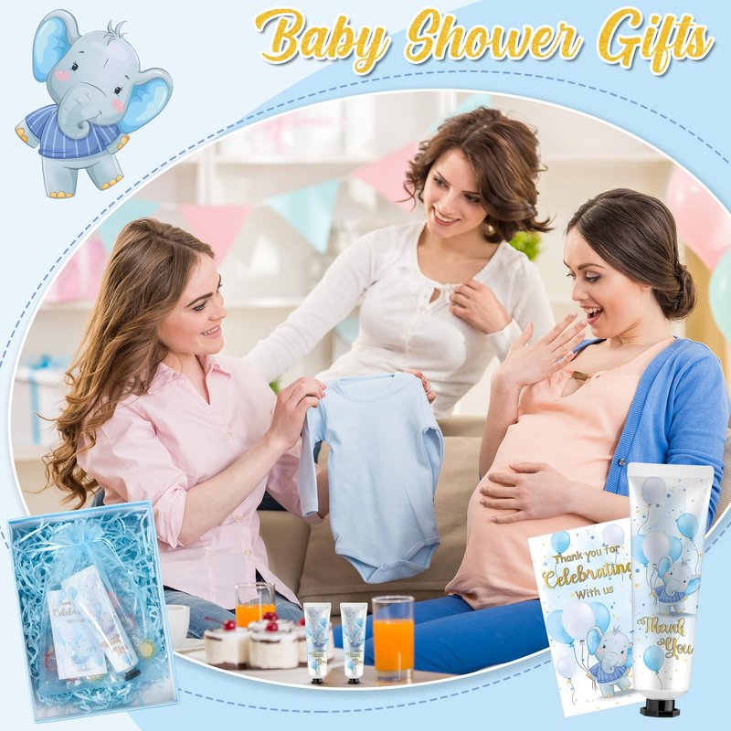 Swiffen 24 Sets Baby Shower Hand Cream Bulk Blue Elephant Shower Favors Bridal Thank You Appreciation Hand Cream for Guests Travel Size Lotion with Organza Bags