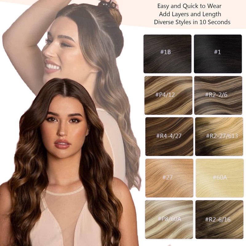 Loxxy Wire Hair Extensions Real Human Hair Silky Human Hair Extensions 18 Inch 95G Invisible Removable Fishing Line Clip in Extensions Human Hair Ombre Color Darkest Brown Fading to Chestnut Brown