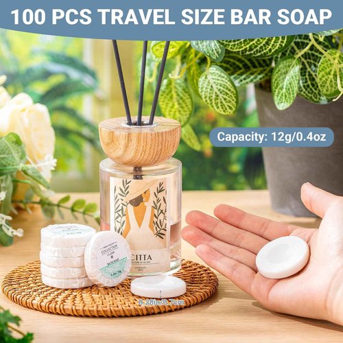 Demissle 100 Pcs Mini Soap Bars 0.4 oz Small Round Coin Size Hotel Soap Bars Bulk Individually Wrapped Hand Travel Soap Guest Bathroom Toiletries for Party Favors Motel Body Cleansing