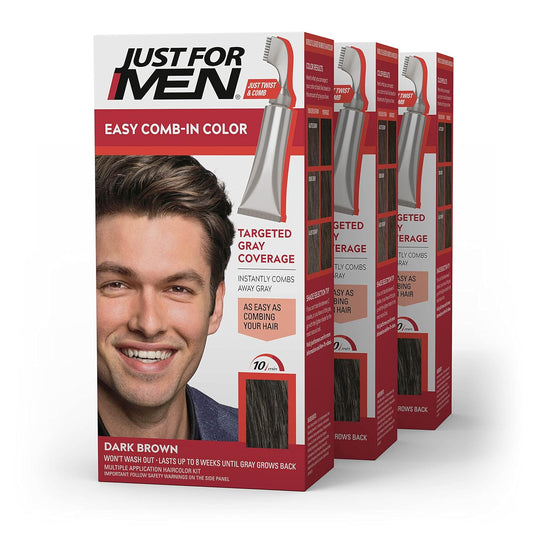Just For Men Easy Comb-In Color Mens Hair Dye, Easy No Mix Application with Comb Applicator - Medium-Dark Brown, A-40, Pack of 1