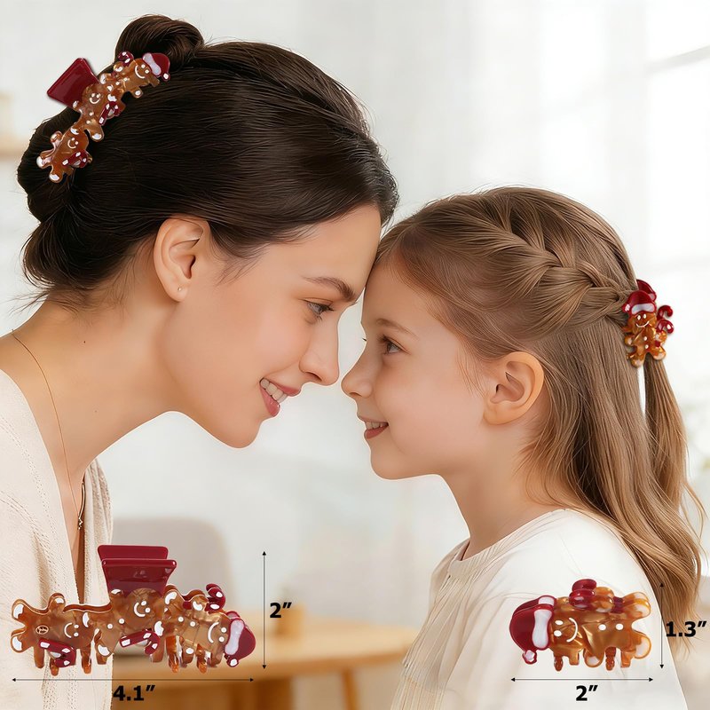 LOVIME Large Hair Clips for Women Premium, Cute Gingerbread Claw Clips for Thick Thin Long Hair Girls, No Slip Hair Clip 4 Inch, Hair Accessories For Mothers Day Gifts for Mom with Gift Box