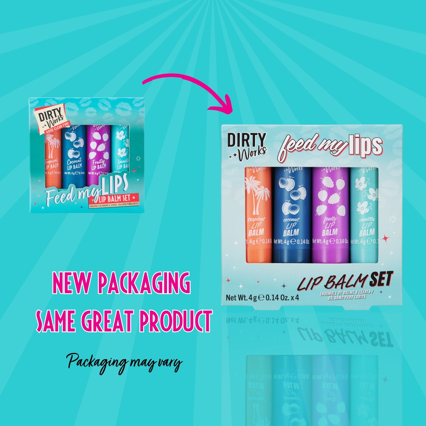 Dirty Works Feed My Lips, Lip Balm Set, 4 x 4g Nourishing, Hydrating Lip Salve Tubes Gift Set, Variaty of Fruity and Flavours