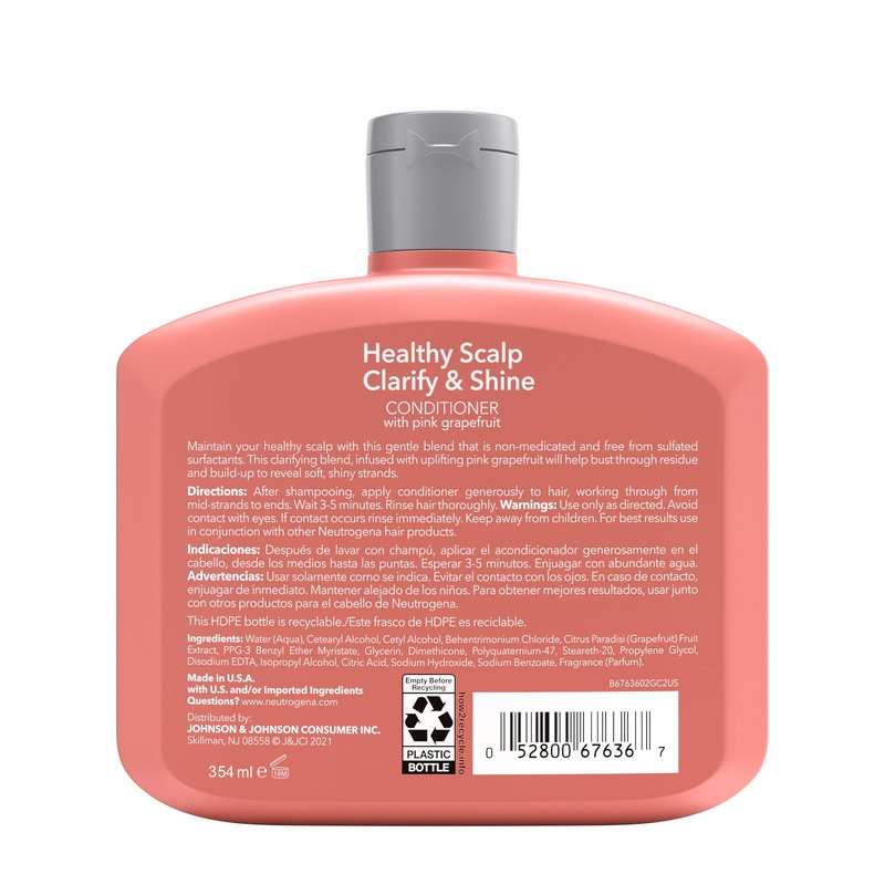 Neutrogena Exfoliating Healthy Scalp Clarify & Shine Conditioner for Oily Hair and Scalp, Anti-Residue Conditioner with Pink Grapefruit, Paraben & Phthalate-Free, Color-Safe, 12 Fl Oz