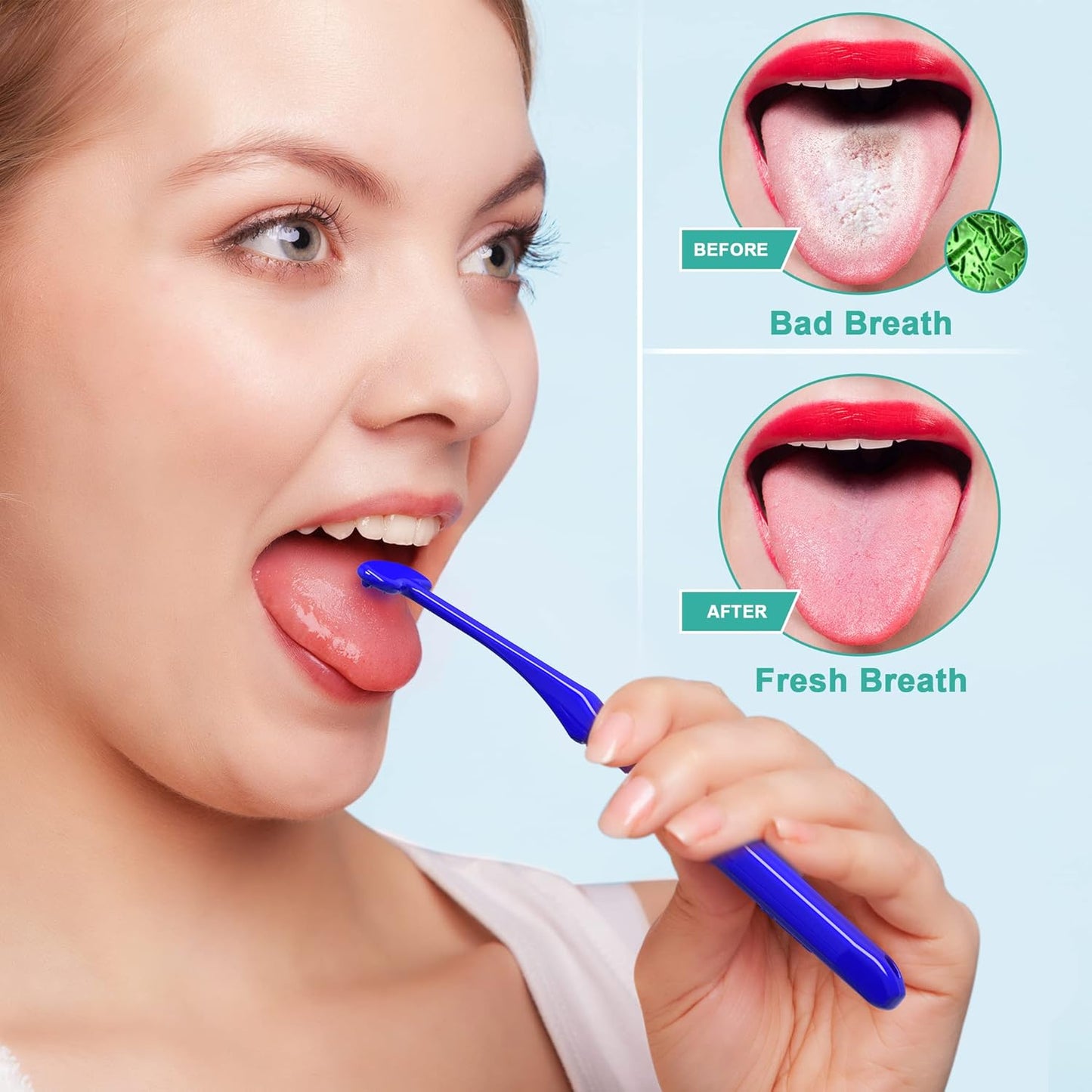 Mspan Tongue Scraper Cleaner Brush: Tongue Care Cleaning Scrubber with Plastic Travel Case Cover for Adults kids - Clean Oral Bad Breath Pink White 2 Pack