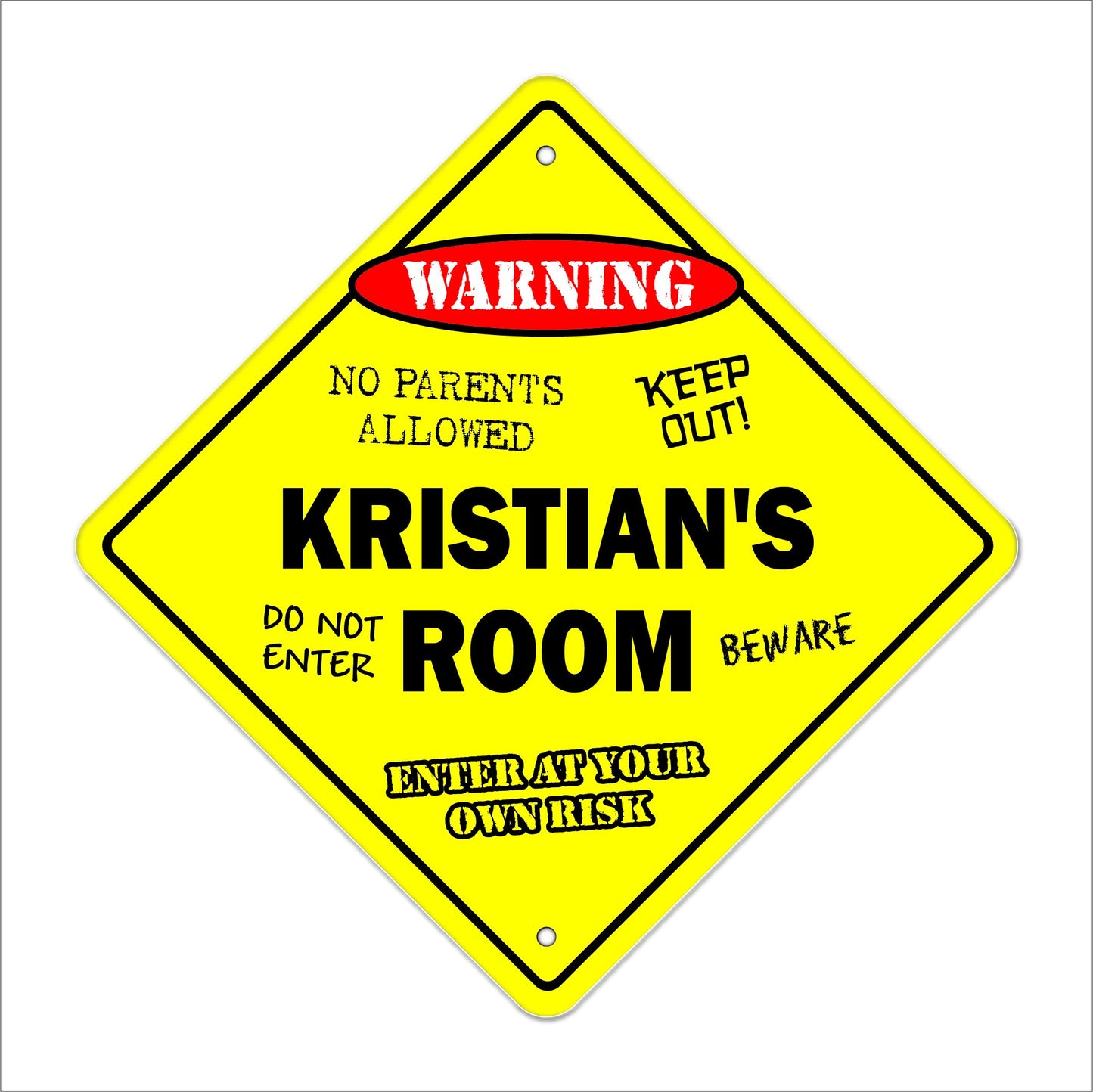 Kristian's Room Sign Crossing Zone Xing | Indoor/Outdoor | 12" Tall Kids Bedroom Decor Door Children's Name boy Girl