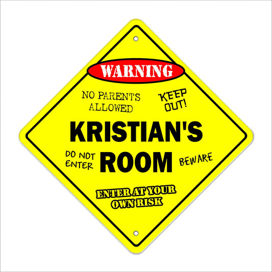 Kristian's Room Sign Crossing Zone Xing | Indoor/Outdoor | 12" Tall Kids Bedroom Decor Door Children's Name boy Girl