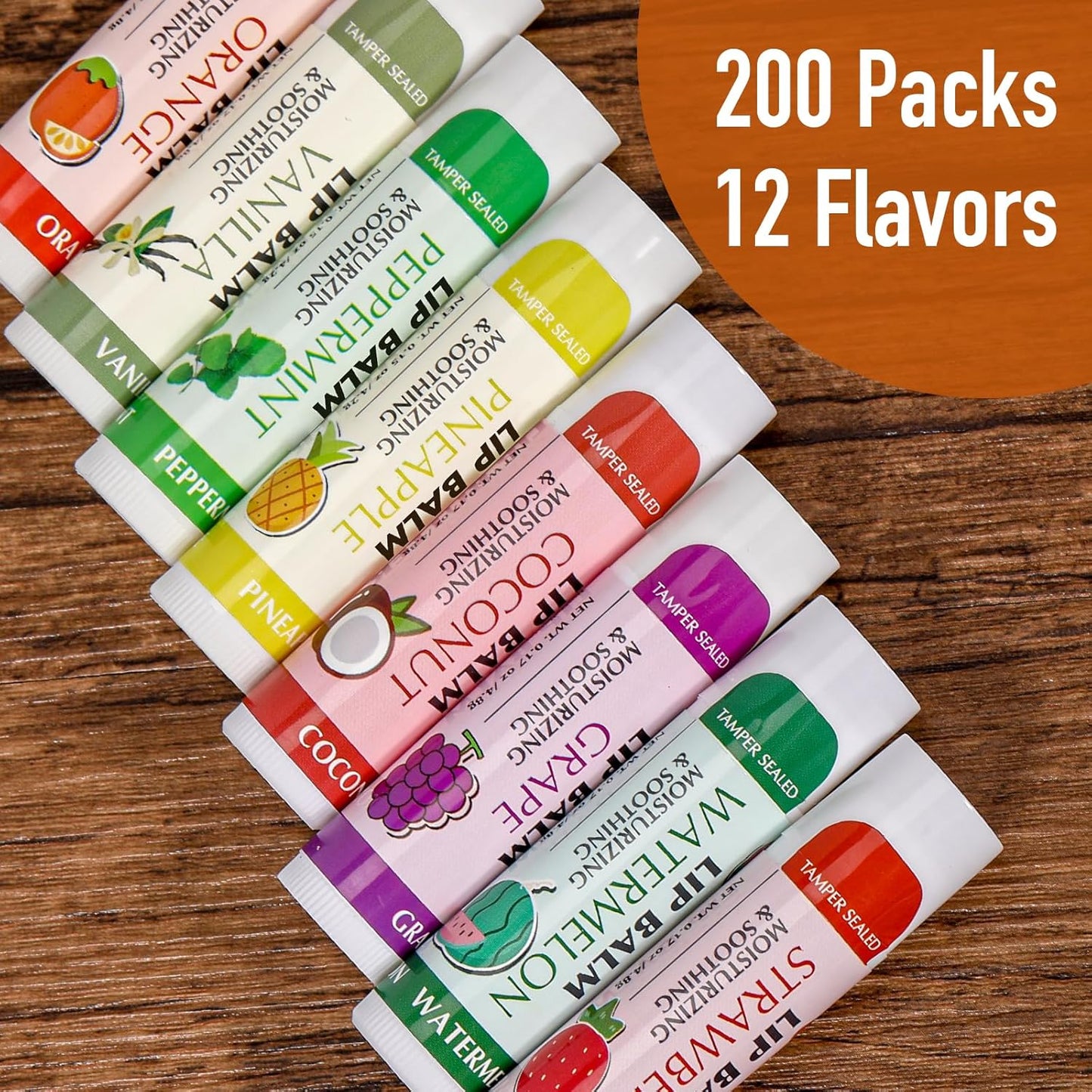 AZEN 24 Pack Lip Balm, Natural Lip Balm Bulk, Lip Care Product, Moisturizing Lip Balms for dry cracked lips - 12 Flavors