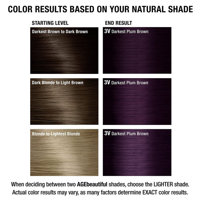 AGE beautiful Permanent Hair Color Dye Liqui Creme & Developer 20 Volume | 100% Gray Coverage | Anti-Aging | Biotin for Thicker, Fuller, Healthier Hair | 3V Darkest Plum Brown