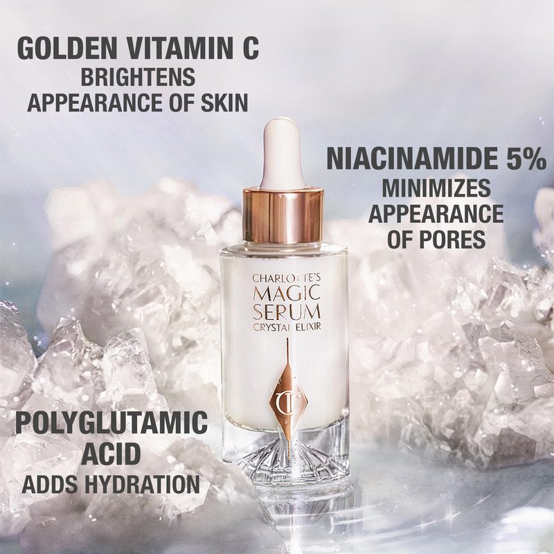 Charlotte Tilbury Magic Serum Crystal Elixir - Anti Aging Skincare Set - Face Firming Peptide, Brightening Vitamin C Serum & Glow-Boosting Niacinamide - Perfect for Gifting & Makeup Pairings (30ml)