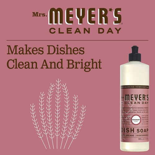 MRS. MEYER'S CLEAN DAY Liquid Dish Soap, Biodegradable Formula, Rosemary, 16 fl. oz