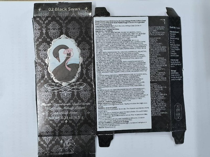 Flower Knows Swan Ballet Six-Color Makeup Palette,Black Red Face Makeup Palette with 4 Matte + 2 Shimmer Shades,Blendable Smooth Cute Make Up,0.23 Oz(02 Black Swan)