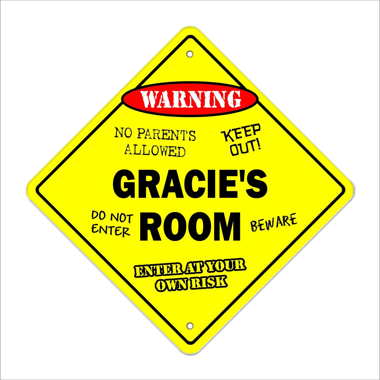 Gracie's Room Sign Crossing Zone Xing | Indoor/Outdoor | 12" Tall Kids Bedroom Decor Door Children's Name boy Girl