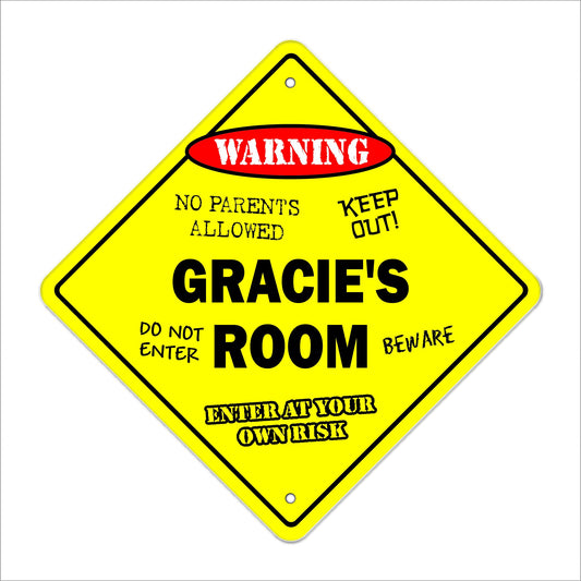 Gracie's Room Sign Crossing Zone Xing | Indoor/Outdoor | 12" Tall Kids Bedroom Decor Door Children's Name boy Girl