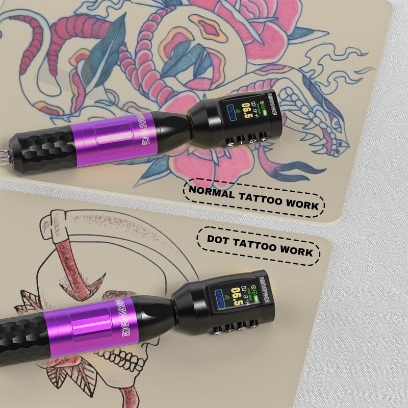 Wormhole Tattoo 1,800mAh Tattoo Battery Tattoo Gun Kit Wireless Tattoo Machine Kit Complete Tattoo Kit Tattoo Pen Kit with LED Digital Display for Artist WTK286