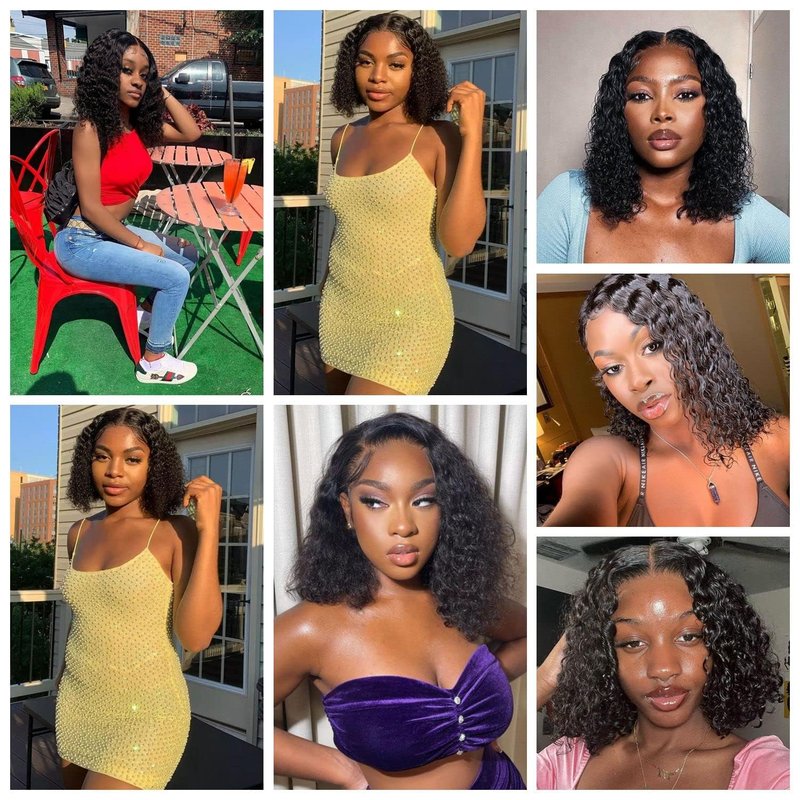 Sungirl Bob Wig Human Hair 13x4 Deep Wave Curly Lace Front Wigs Human Hair For Women Short Bob Wig Pre Plucked with Baby Hair Glueless Hair Curly Wigs Nature Hairline 180% Density 8 Inch