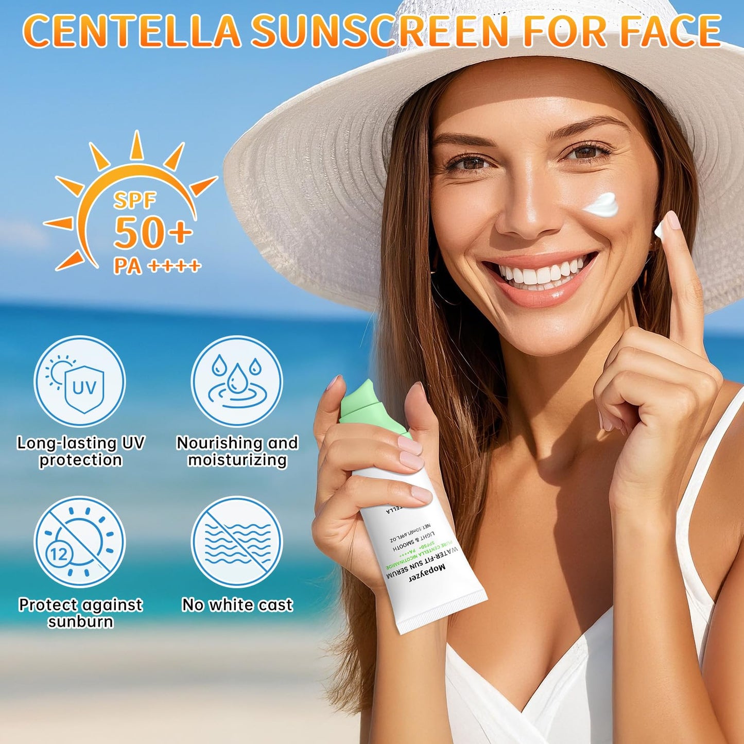 Centella Sunscreen SPF 50, Sunscreen for Face, Water Resistant Strong UV Protection No White Cast, Centella Madagascar Face Sun Screen Oil Free Korean Skincare(Green 2)