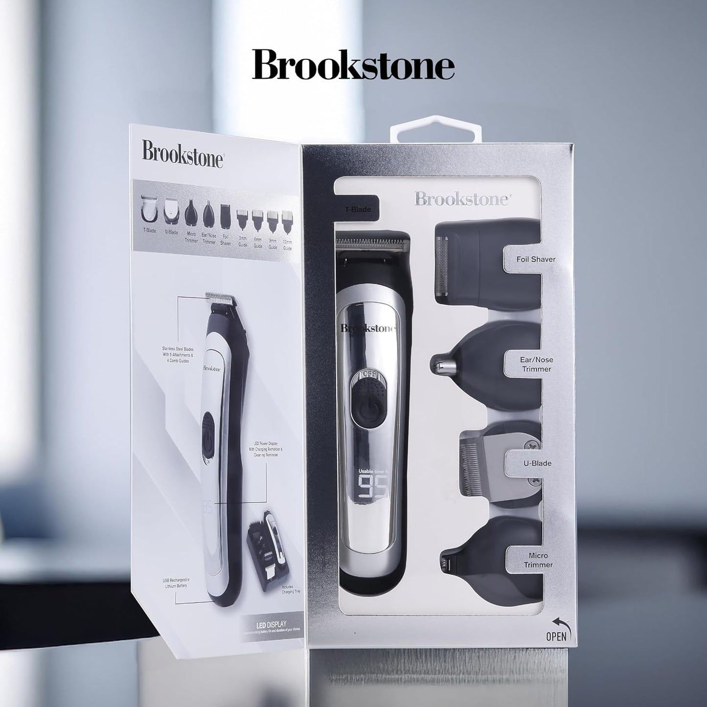 Brookstone Hair & Beard Trimmer Kit - Precision Grooming with Adjustable Combs & Accessories | 14-Piece Set