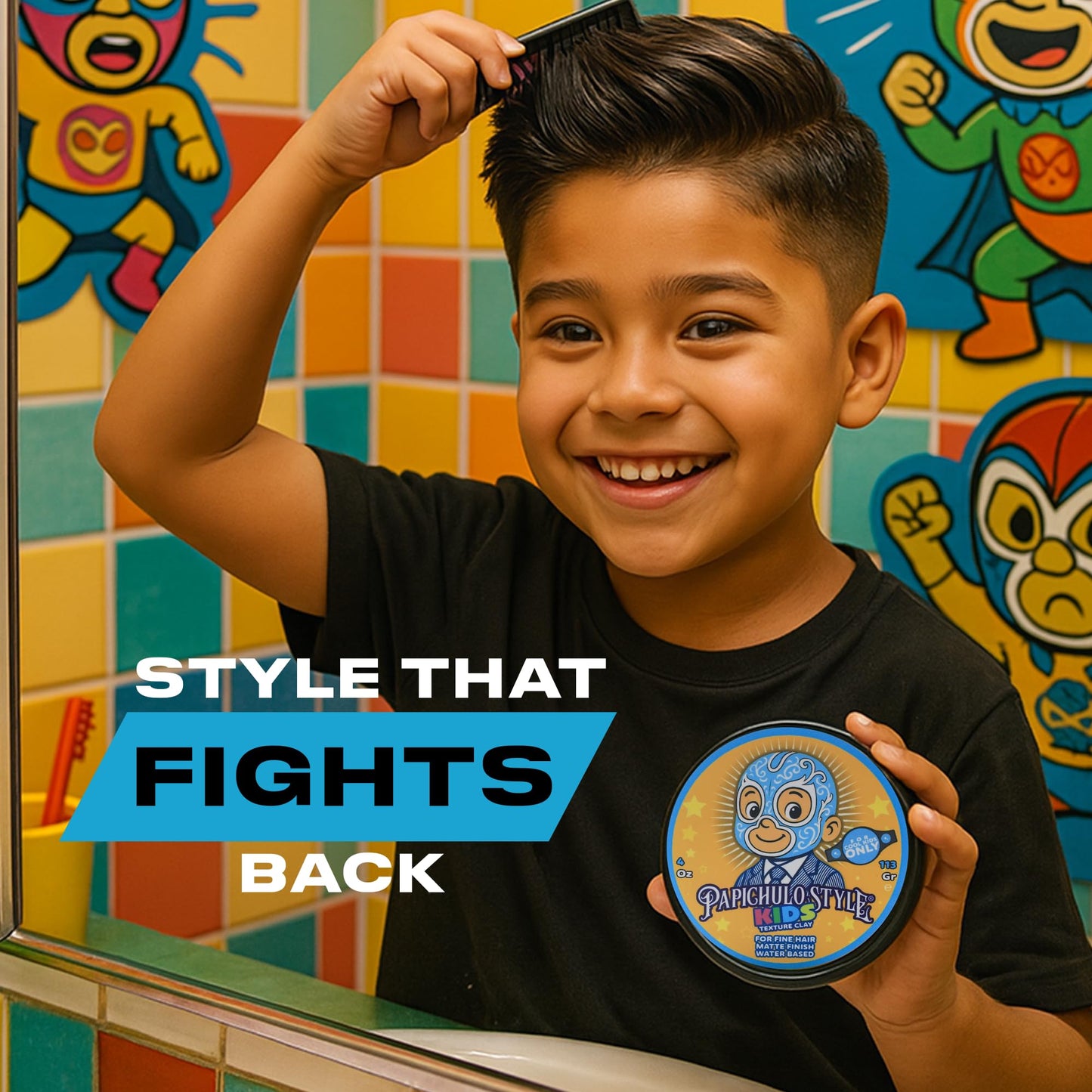 Papichulo Style Kids Texture Clay – Light Hold, Matte Finish, Adds Volume – Kid-Friendly Scent, Water-Based, Flake-Free, Easy Washout, Paraben-Free – Made in USA