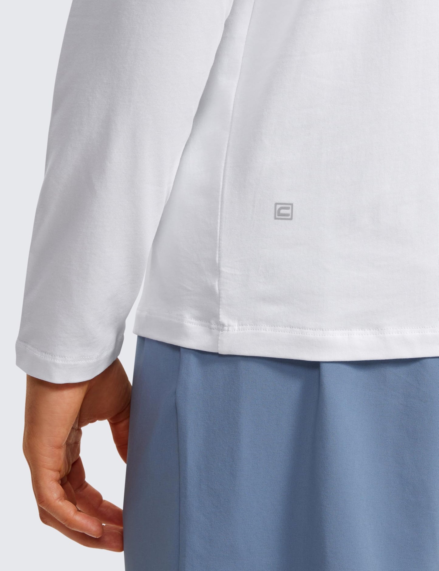 CRZ YOGA Pima Cotton Long Sleeve Shirts for Men Crew Neck Basic Casual T-Shirts Breathable Workout Comfort Tops White Large