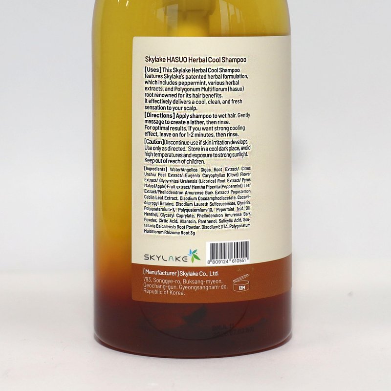 sappom Skylake Hasuo Herbal Cool Shampoo with Fallopia Multiflora and Peppermint – Refreshing, Cleansing, and Cooling for the Hair – Unisex Herbal Formula