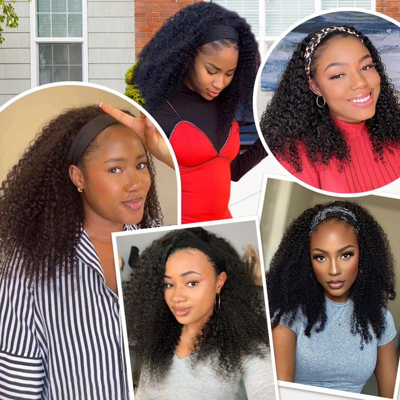 Urbeauty Short Kinky Curly Headband Wigs for Black Women Pink Mango Human Hair Soft Feeling Protein Silk Synthetic Hair Soft Lightweight Glueless Quick Install, Beginner Friendly Daily & Flip Over Wig