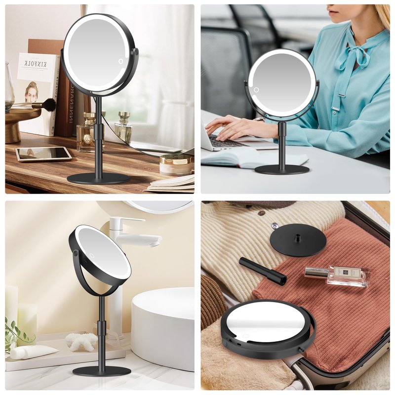 MOMOKUBA Magnifying Mirror with Light 20X, Height-Adjustable Lighted Makeup Mirror with Magnification, Double - Sided Aluminum Alloy LED Mirrors, 3 Lighting Modes Ideal for Bathroom Make-up, Black