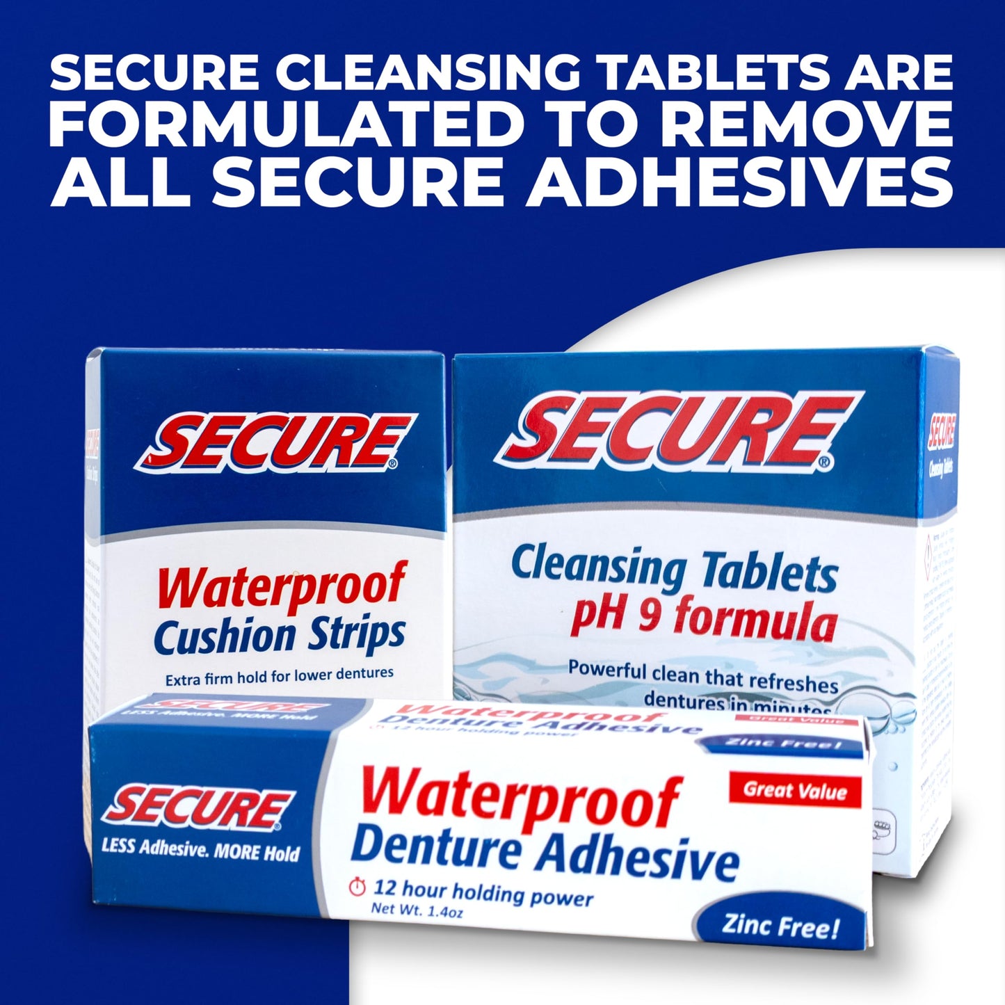 Secure Denture Adhesive Cream for Uppers, Lowers & Partials – Waterproof Seal & Zinc Free – Food Grade Ingredients - Less Adhesive, More Hold - Tube Lasts Up to 8 Weeks - 1.4 oz (5 Pack)