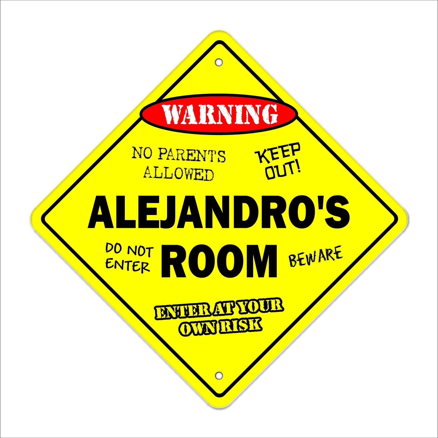 Alejandro's Room Sign Crossing Zone Xing | Indoor/Outdoor | 12" Tall Kids Bedroom Decor Door Children's Name boy Girl