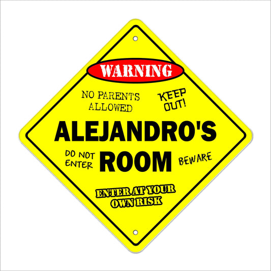 Alejandro's Room Sign Crossing Zone Xing | Indoor/Outdoor | 12" Tall Kids Bedroom Decor Door Children's Name boy Girl