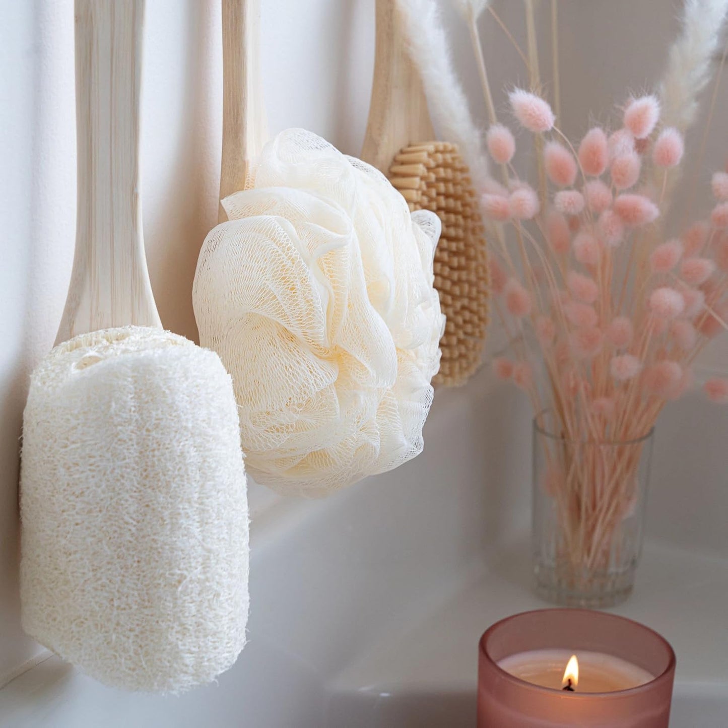 EcoTools EcoPouf Bath Brush, Loofah Brush for Bath & Shower, Made with Long Handle & Recycled, Soft Netting for Gentle Exfoliation, Back Brush for Men & Women, Eco-Friendly & Cruelty-Free, 1 Count