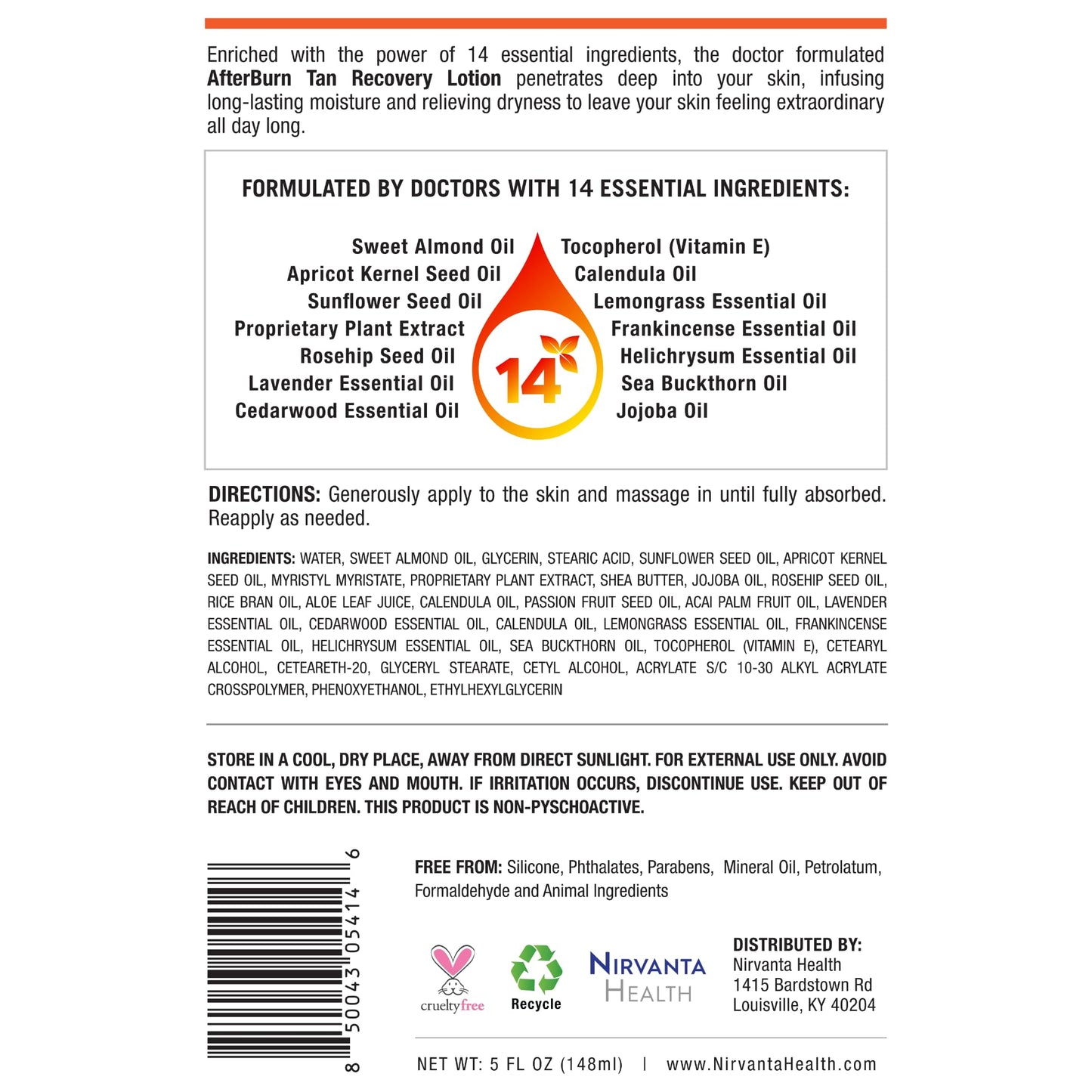 Nirvanta All-in-One AfterBurn Tan Recovery Lotion – Doctor-Formulated Aftersun Lotion w/Natural Ingredients & 14 Essential Oils for All Ages – After Sun Care for Deep Hydration & Peeling Minimization
