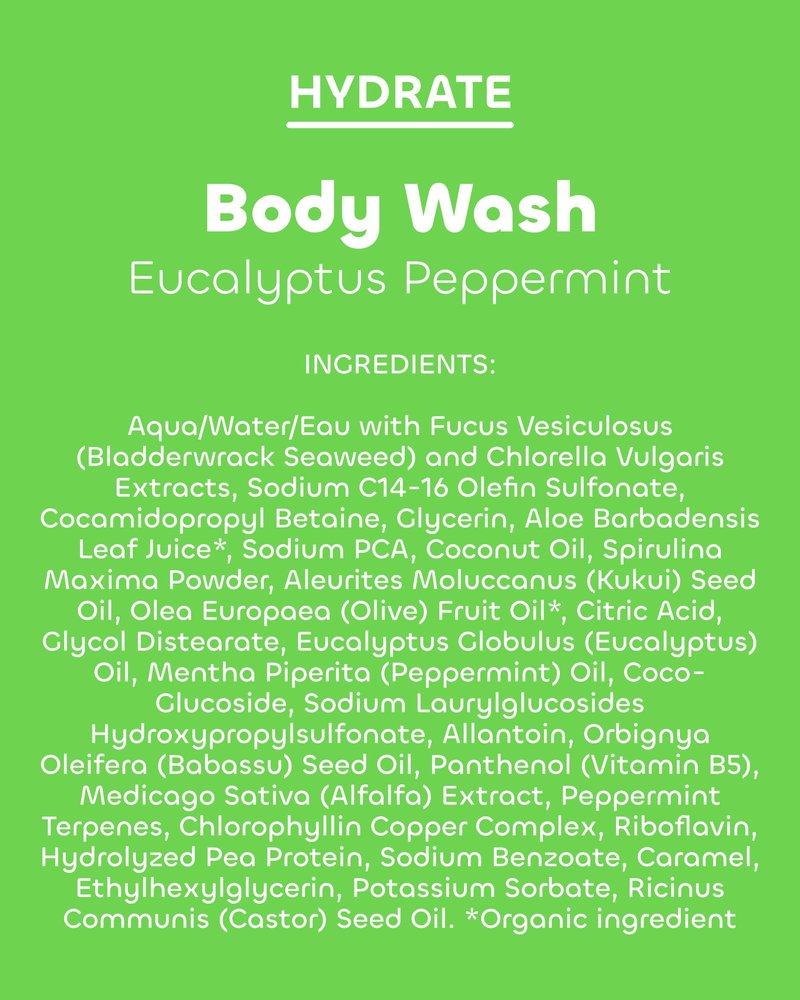 Seaweed Bath Co. Hydrate Body Wash - Eucalyptus Peppermint - Hydrating Lathering Cleanser with Nourishing Natural Ingredients - Vegan, Paraben and Sulfate Free Shower Gel - 12 oz (Pack of 2)
