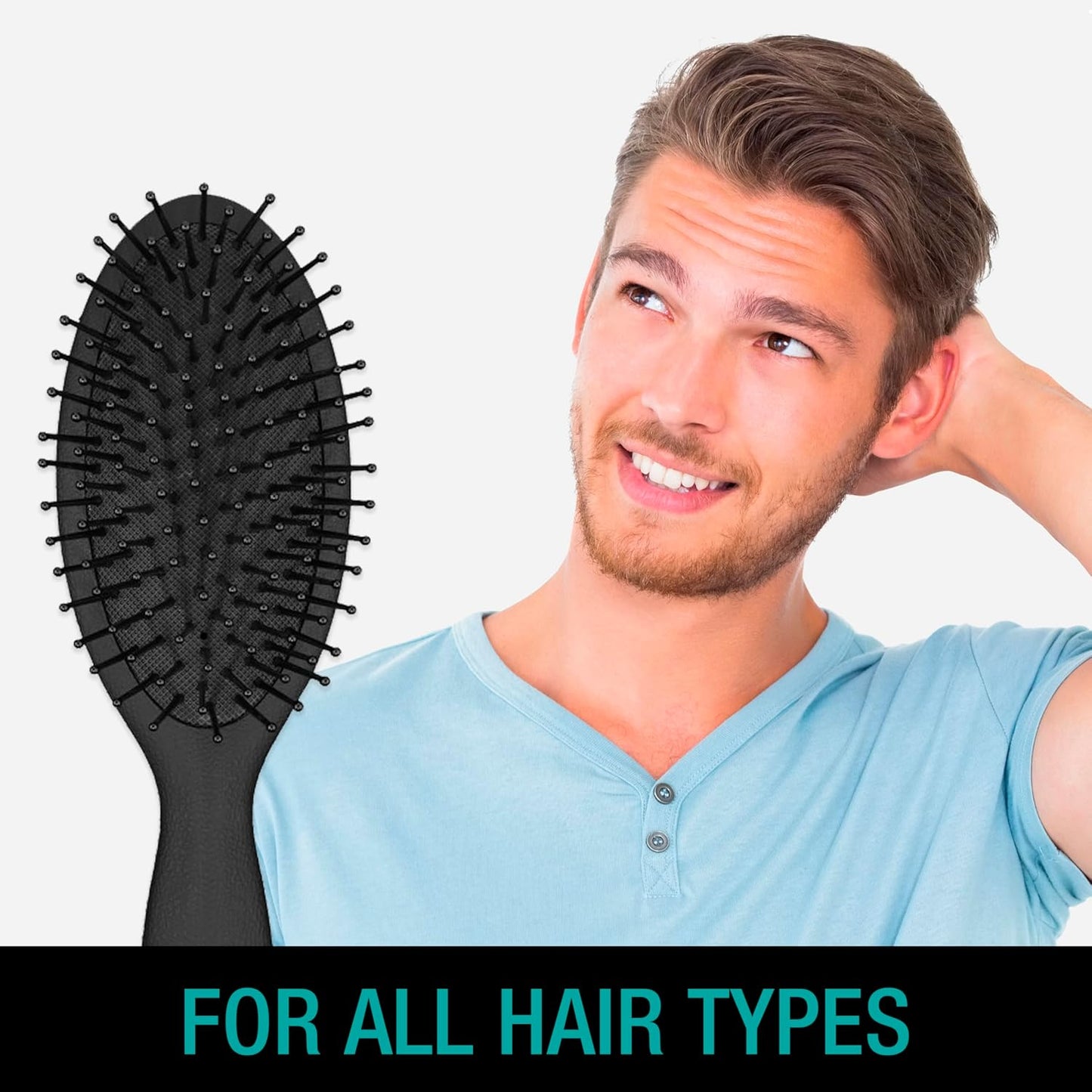 CONAIR Men Hair Brush, Men’s Detangler Brush for Everyday Brushing and All Hair Types, Flexible Cushion Base with Ball-Tipped Bristles Won’t Snag or Pull, Black