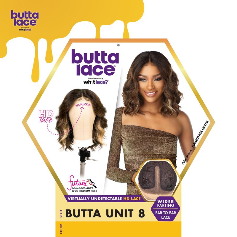 Sensationnel Butta Lace Wigs - Unit 8 Extra Wide 5 Inch Deep Parting Synthetic Preplucked Hairline Glueless Lacefront (1B OFFBLACK)