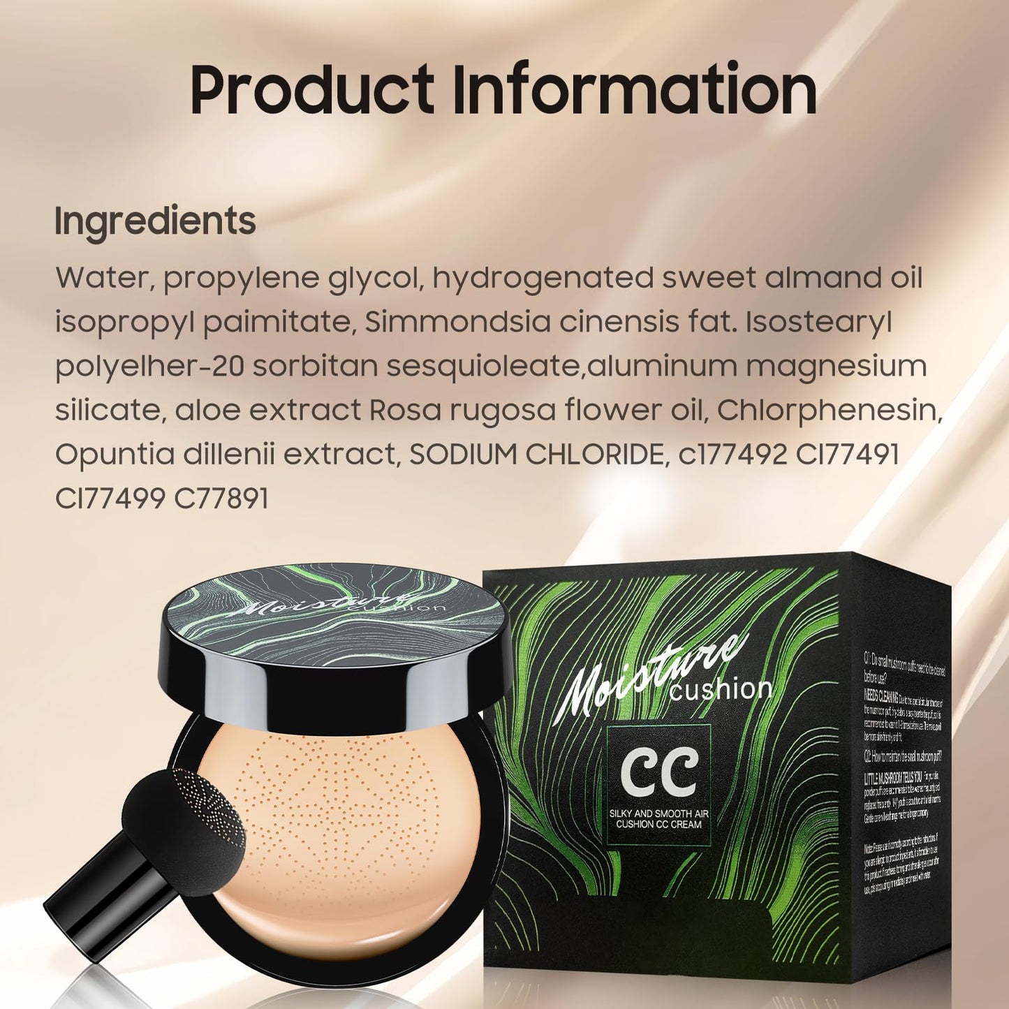 Ursoulney Mushroom Head Air Cushion CC Cream - tattoo cover up makeup is as soft as the skin, sponge head becomes bigger and softer (Natural)