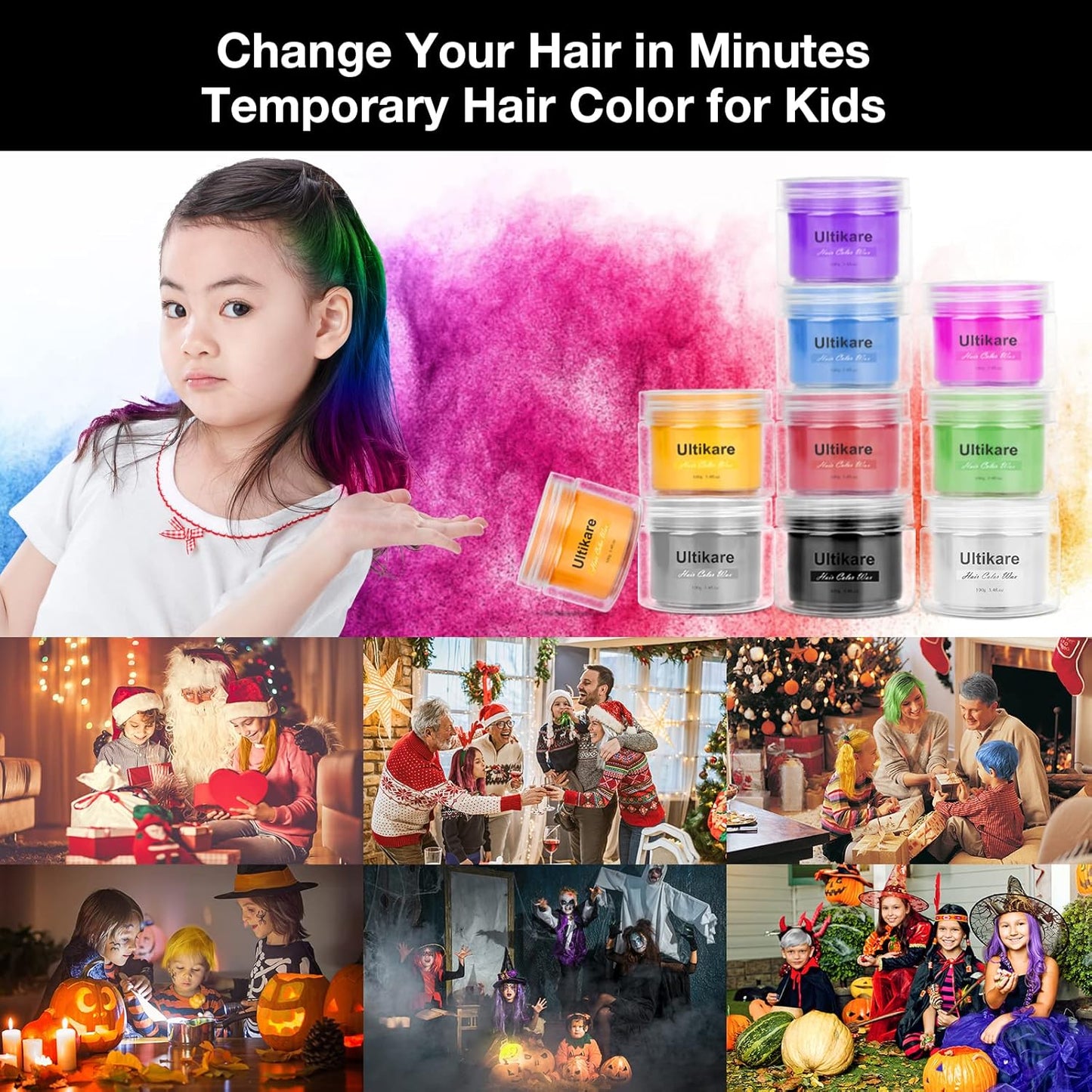 Temporary Hair Color for Kids, Ultikare Orange Hair Dye Washable Natural Hair Wax Color Chalk Mud Cream DIY Hairstyle Clay For Dark Hair Halloween, Cosplay, Party, Christmas Gift Girls 3.4 Fl Oz