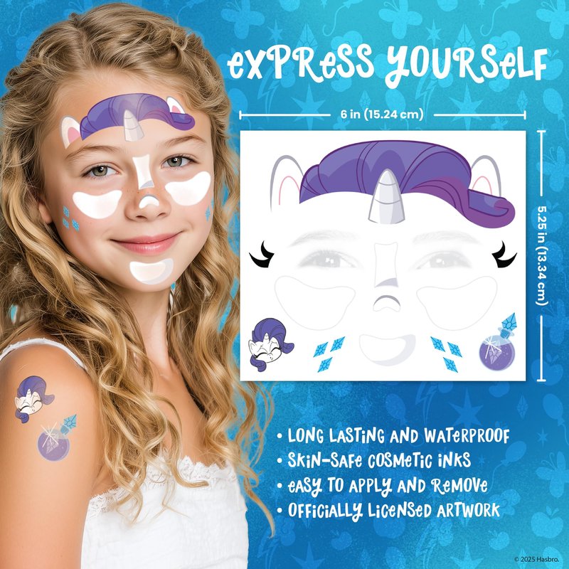 My Little Pony Costume Face Temporary Tattoos – Tattoo Set for Kids Featuring Twilight Sparkle, Rainbow Dash, Pinkie Pie & More, Easy Halloween Costume Accessory, Non-Toxic & Skin-Safe