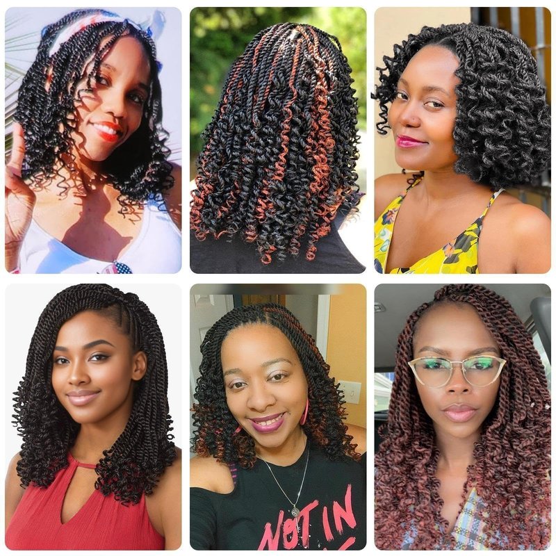 14 Inch Crochet Hair Senegalese Twist Crochet Braids for Black Women 8 Packs Pre Looped Short Micro Braids with Curly Ends Pre Twisted Kinky Twists Crotchet Braid (14 Inch,1B)