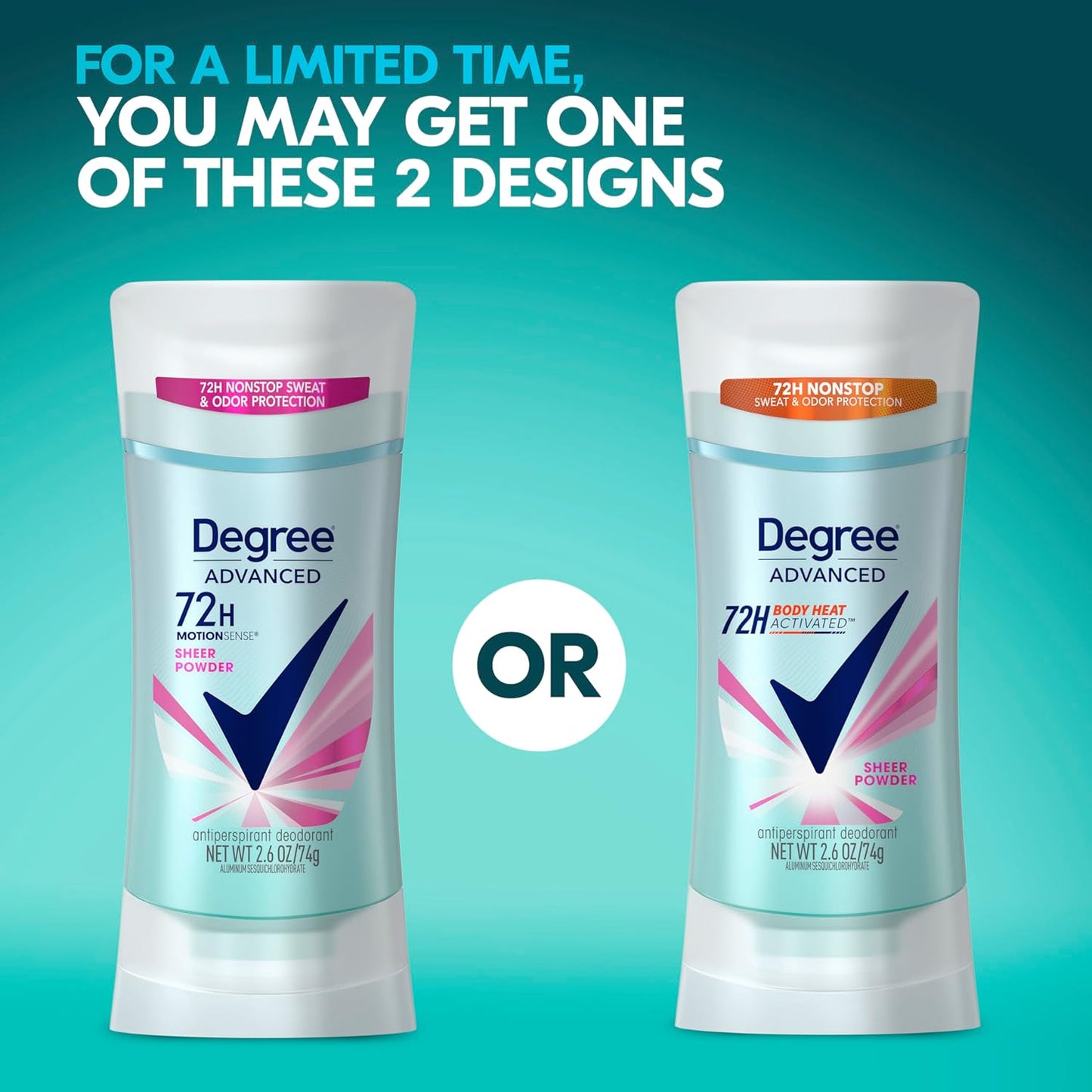 Degree Advanced Protection Antiperspirant Deodorant Sheer Powder for 72-Hour Sweat & Odor Control for Women, with Body Heat Activated Technology, 2.6 oz