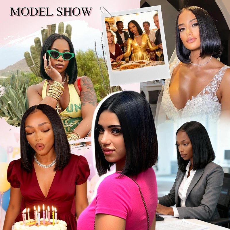 Farblick Bob Wig Human Hair 10 Inch Glueless Wigs Human Hair Pre Plucked Pre Cut 6×4 HD Lace Front Wigs for Women 180% Density Short Straight Wig Ready to Wear