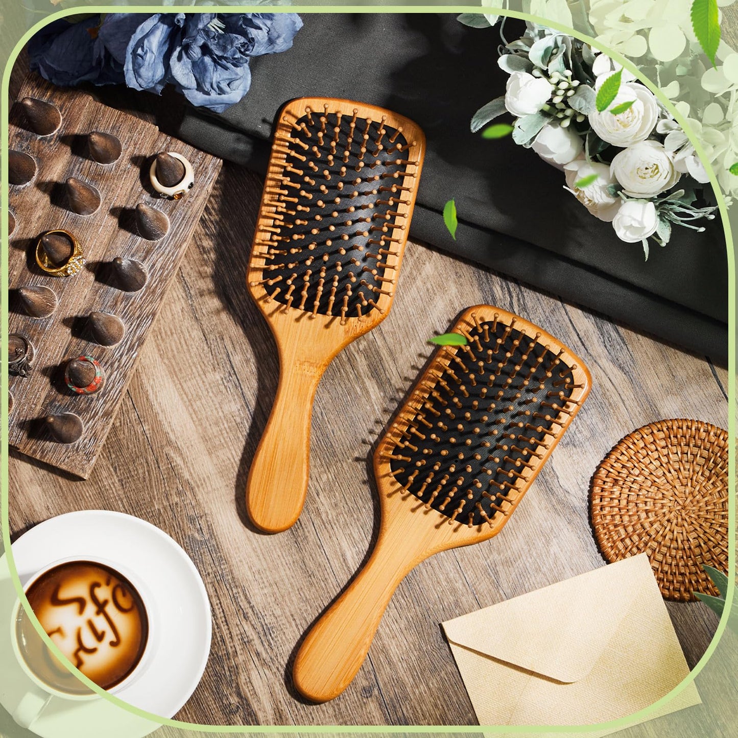 Tessco for you 12 Pcs Bamboo Hair Brushes Bulk Blank Wooden Paddle Brush Natural Scalp Massage Anti Static Hairbrush Engraving DIY Gifts for Women, Wedding, Party(9.65'' X 3.35'',Black)