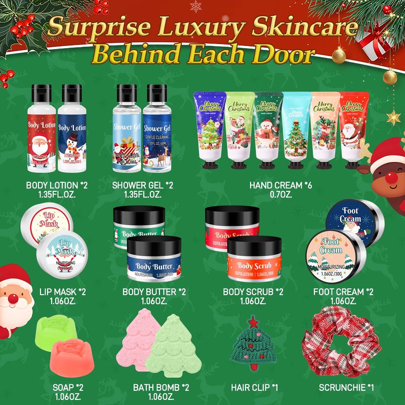 Silvercell Advent Beauty Calendar 2025 Christmas Gifts for Women, Advent Calendar for Teen Girls Bath and Body Gift Set, 24 Days of Christmas Surprise Box Spa Gifts for Women & Teen Girls