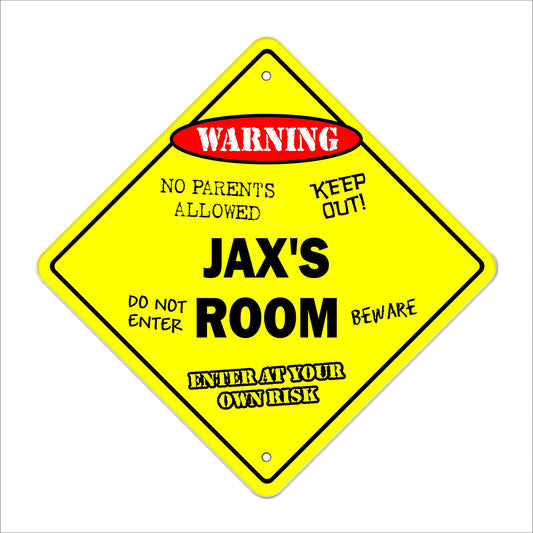 Jax's Room Sign Crossing Zone Xing | Indoor/Outdoor | 12" Tall Kids Bedroom Decor Door Children's Name boy Girl