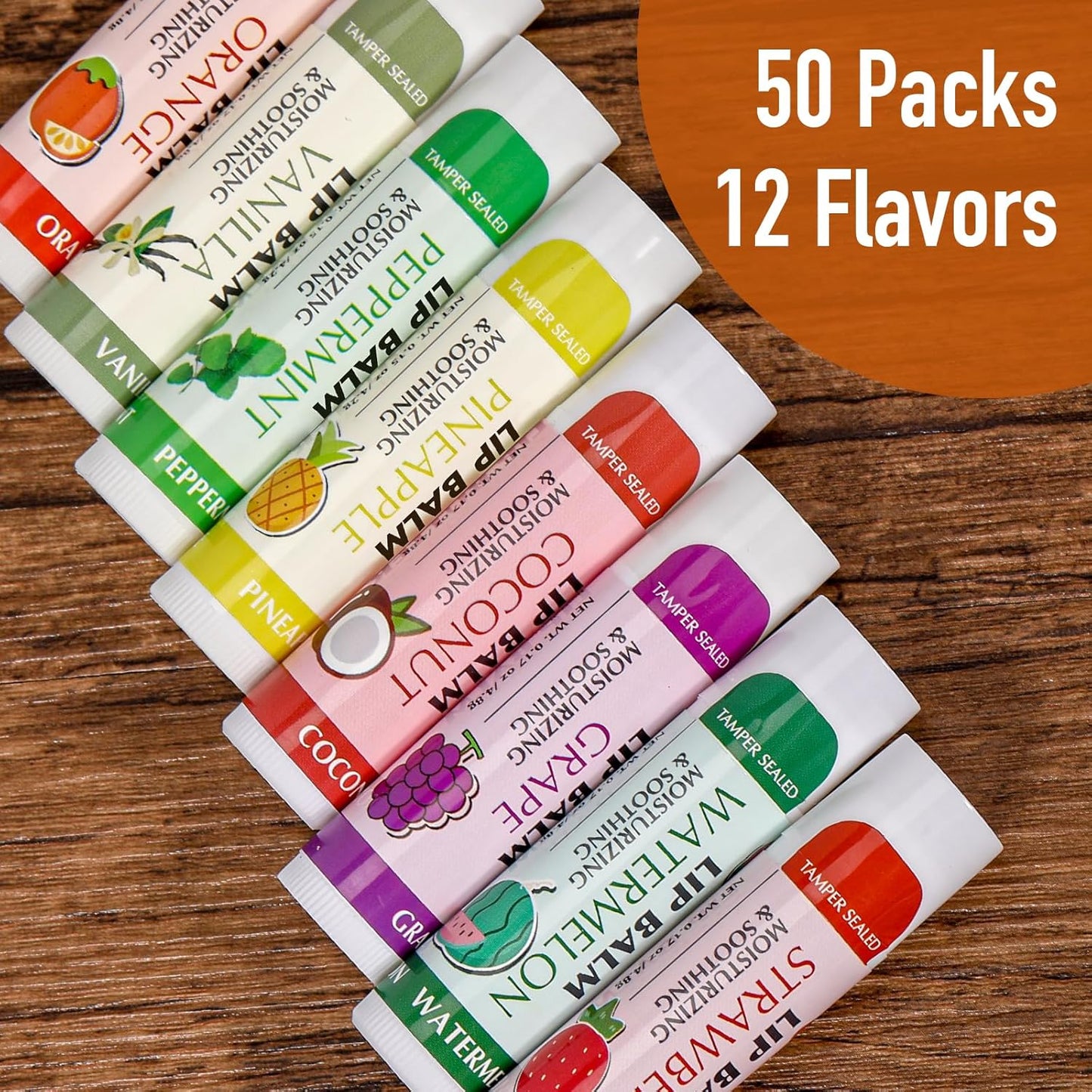 AZEN 24 Pack Lip Balm, Natural Lip Balm Bulk, Lip Care Product, Moisturizing Lip Balms for dry cracked lips - 12 Flavors