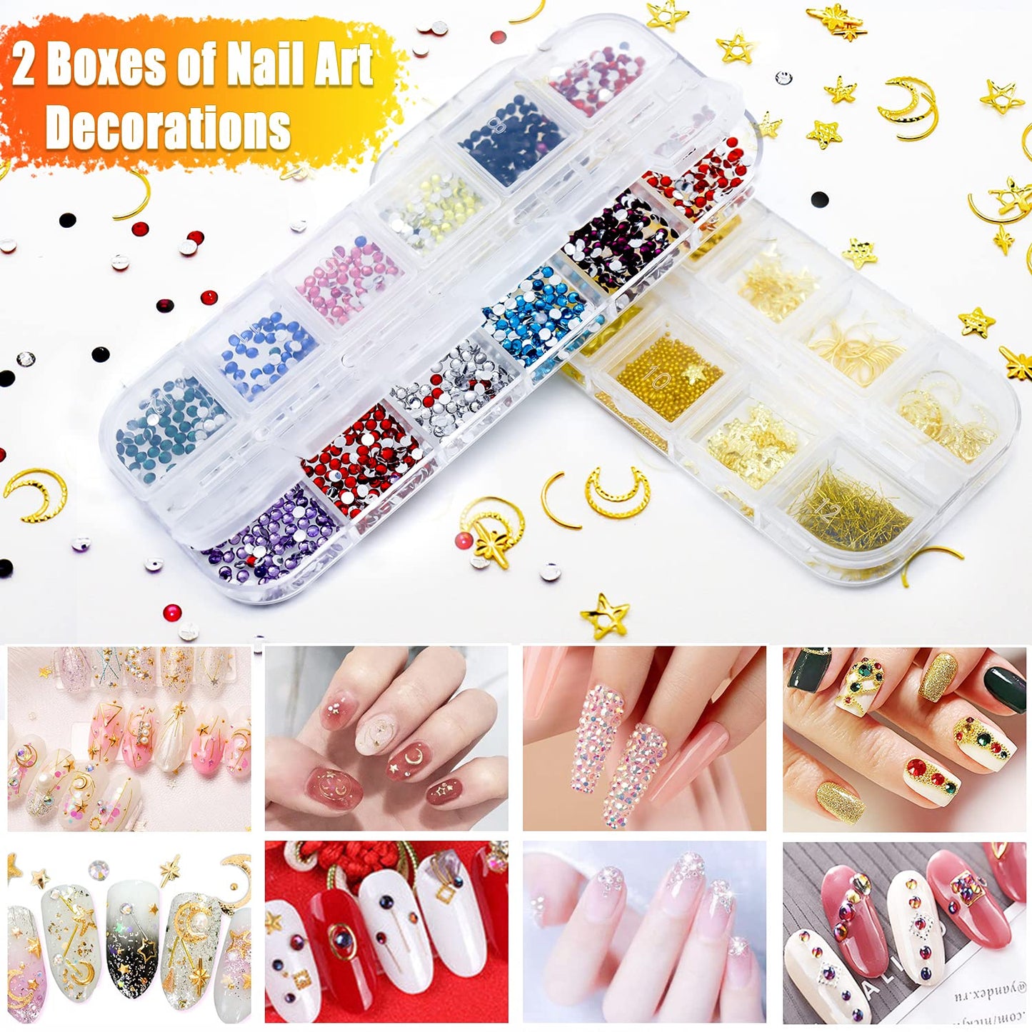 Nail Art Design Tools - 3D Decorations Kit with Brushes, Dotting Tools, Holographic Stickers, Nail Foil Tape, Rhinestones and Pick-Up Tweezers