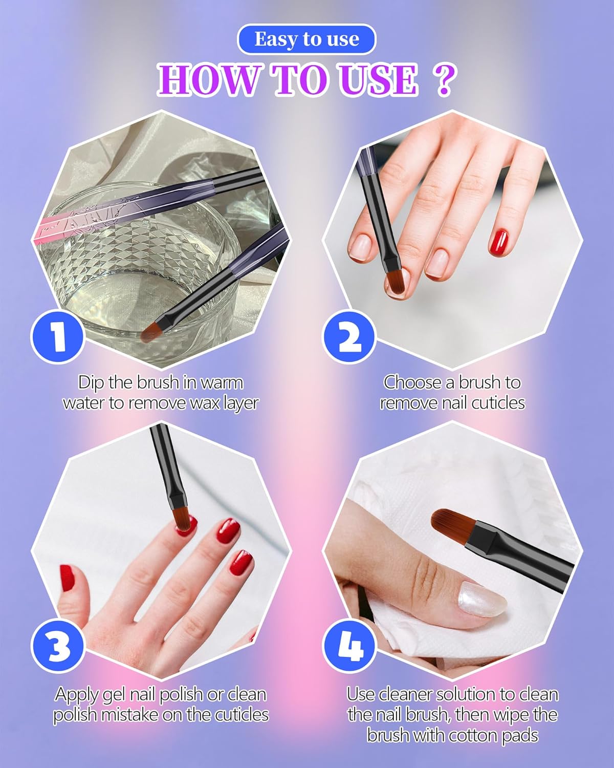 Nail Art Clean Up Brushes Set - 3PCS Acetone Resistant Round, Angled & Flat | Perfect for OPI Nail Polish Remover